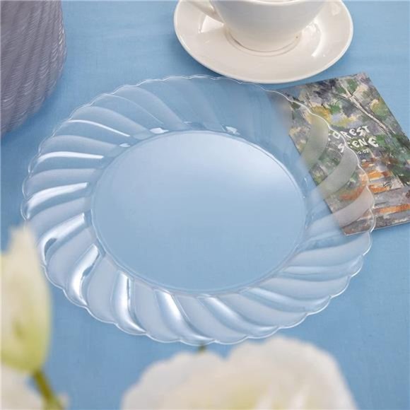 100 Pieces Clear Plastic Plates - 9 Inch Clear Disposable Plates - Washable - Picture 4 of 7